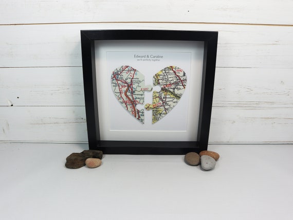 Personalised Handmade Jigsaw Map Hearts Picture