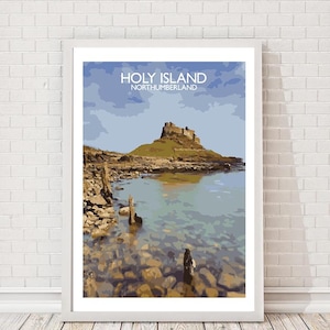 Holy Island, Northumberland Art Print Reiseplakat Eisenbahnposter Salty Seas Originaldruck A4 und A3 gerahmt