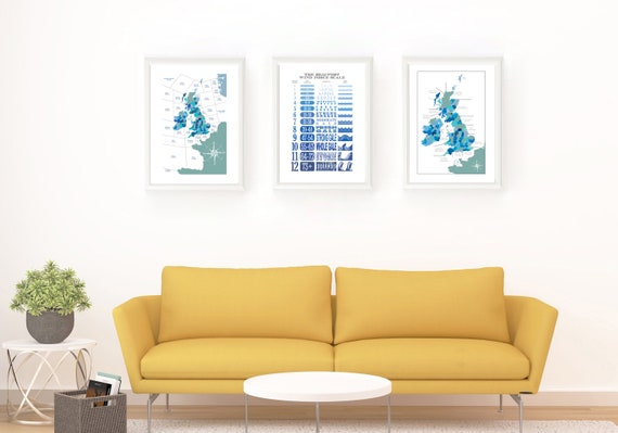 Shipping Forecast Map, Beaufort Scale and UK Inshore Waters Map - LIMITED OFFER - All Three Prints for a Limited Price