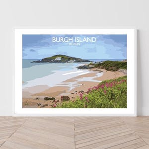Burgh Island, Devon Konsttryck Reseaffisch Järnvägsaffisch Saltvatten Originaltryck A4 och A3 Inramat