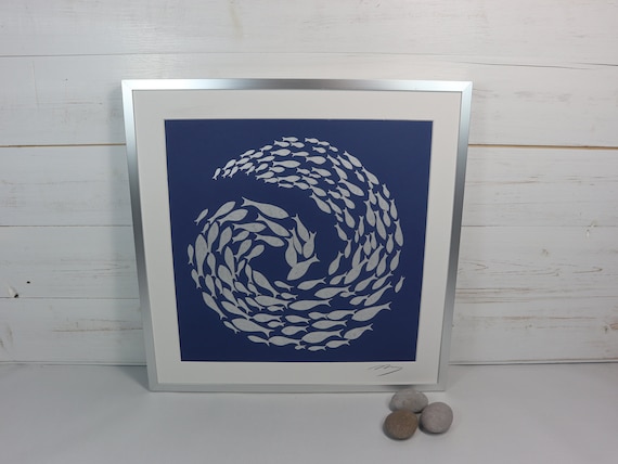 Silver Fish Framed Picture – Hand Painted and mounted in an Aluminium 32cms Square Frame - Signed by David from Salty Seas