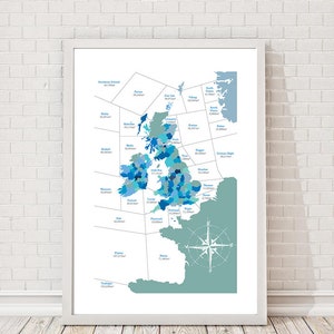 Shipping Forecast Map Illustration Hand Signed by David from Salty Seas