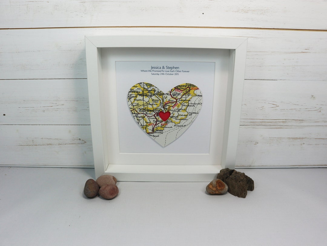 Heart Map Frame Handmade Original Map Heart Framed Picture - Etsy