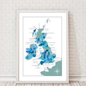 Incentury Waters UK Map Print - Illustration handsigniert von David von Salty Seas