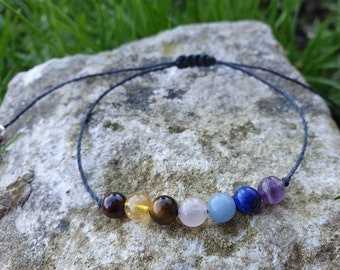 7 Chakra Bracelet - Garnet, Citrine, Tiger Eye, Rose Quartz, Angelite, Amethyst Bracelet ~ Unique Jewellery Bracelet Gift