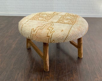 Vintage Rug Upholstered Ottoman