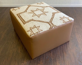 Vintage Rug Upholstered Ottoman