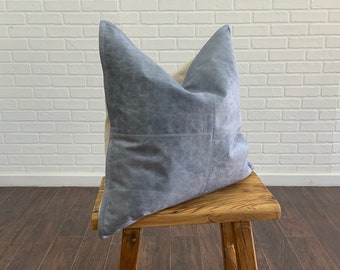 Leather Pillow - Steel Gray - 22” x 22”
