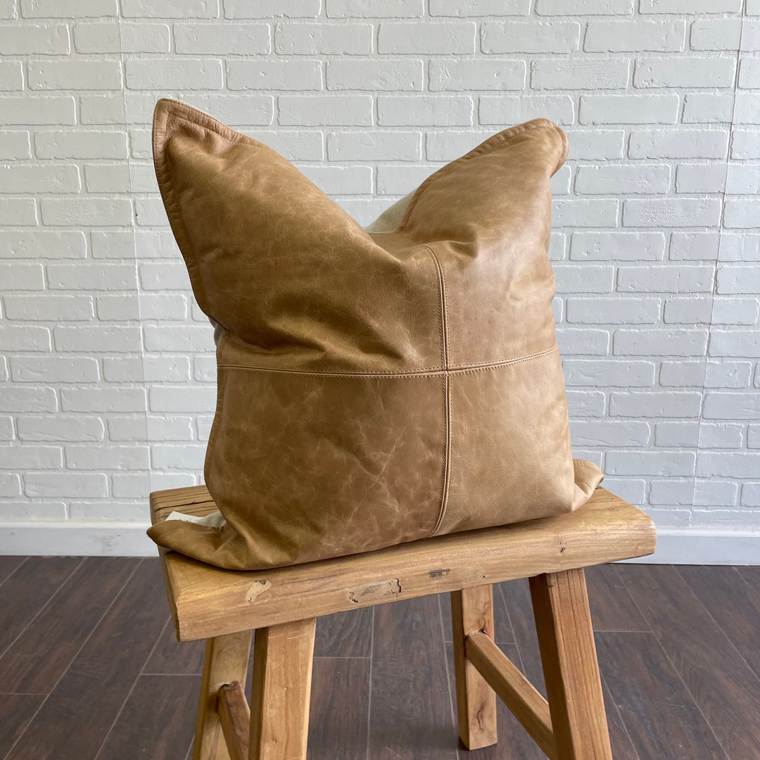 Leather Pillow Cognac 20 X 20 Etsy