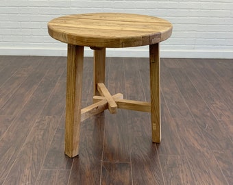Reclaimed Elm Wood Round Side Table