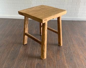 Reclaimed Elm Wood Square Side Table
