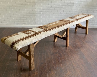 XL - Vintage Rug Upholstered Wood Bench