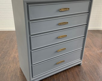 Vintage MCM Tall Chest of Drawers - Blue Gray