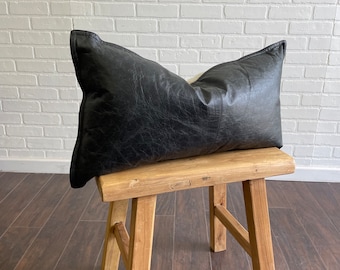 Leather Lumbar Pillow - Black - 14” x 26”