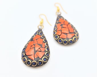 Drop Earrings, Statement Earrings, Orange Earrings, Boho Earrings, Dangle Earrings