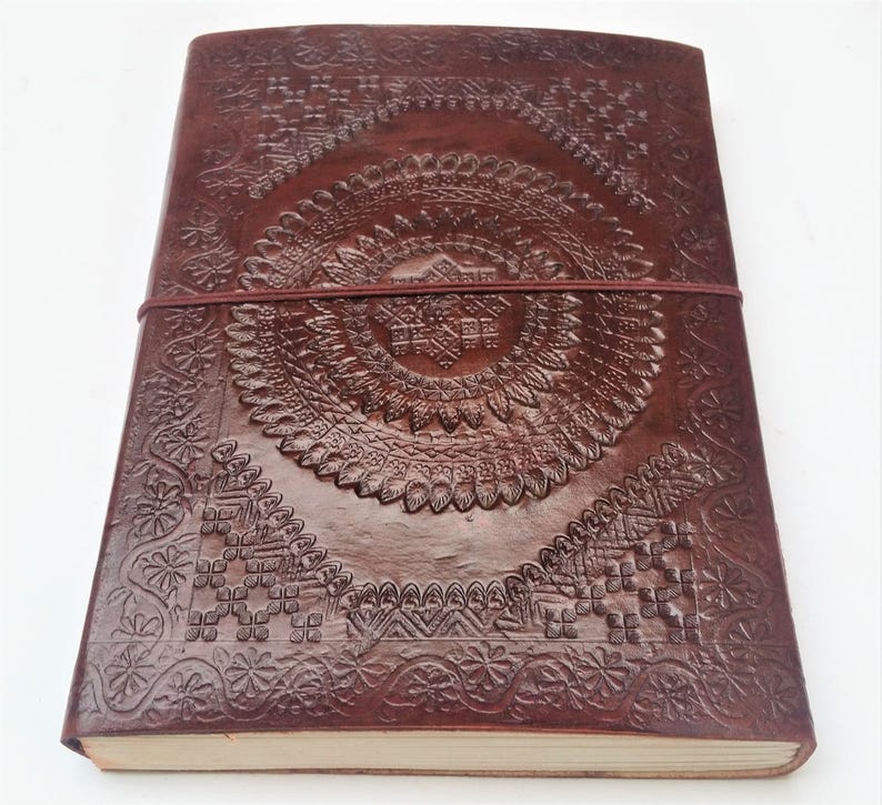 Large Leather Journal, Mandala Leather Journal, Refillable Journal, Scrapbook, Notebook, Diary, Sketchbook, Wedding Book image 3