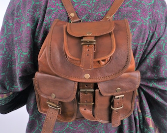 Brown Leather Backpack, Leather Rucksack, Shoulder Bag, Handbag, Satchel, Boho Bag, Small Leather Bag