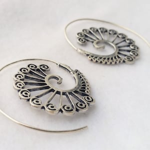 Pendientes Espiral de Plata, Pendientes de Plata, Pendientes, Pendientes Boho, Joyería Tribal, Joyería Étnica, Joyería de Plata