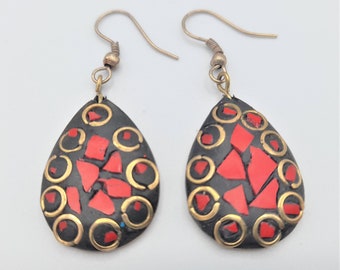 Red Drop Earrings, Statement Earrings, Boho Earrings, Dangle Earrings