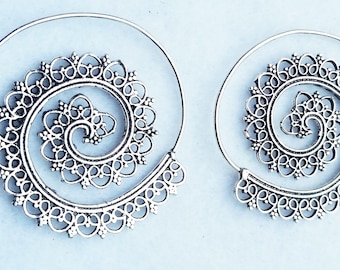 Silver Spiral Earrings, Silver Earrings, Earrings, Boho Earrings, Tribal Jewellery, Ethnic Jewellery, Silver Jewellery