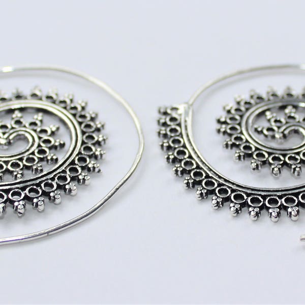 Silver Spiral Earrings, Spiral Earrings, Boho Earrings, Tribal Earrings, Silver Earrings.