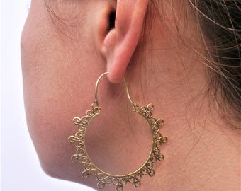 Brass Hoop Earrings, Boho Earrings, Gold Earrings, Gypsy Earrings, Tribal earrings