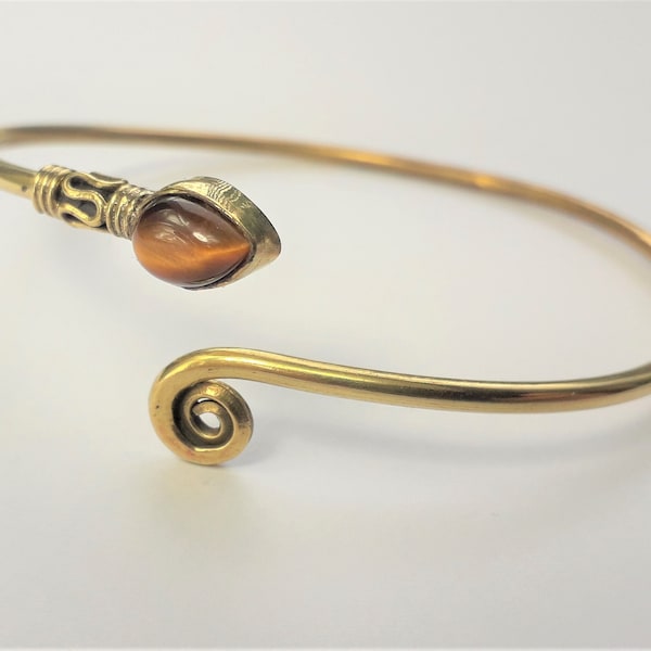 Tribal Brass Bracelet, Tiger Eye Bracelet, Brass Bracelet, Brass Bangle, Tiger Eye, Boho Jewellery, Tribal Jewellery,