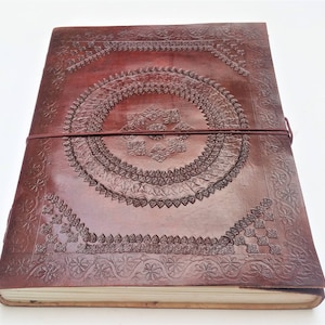 A4 Leather Journal, Mandala Leather Journal, Refillable Journal, Large Journal, Leather Notebook, Scrapbook, Diary, Sketchbook, Wedding Book