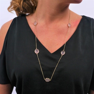 Rose Quartz Crystal Necklace, Drop necklace, Statement Necklace, Gold Necklace, Boho Necklace, Dainty Jewel