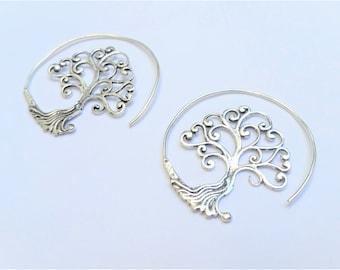 Tree of Life Silver Earrings, Silver Earrings, Spiral Earrings, Tree of life Earrings, Boho Earrings, Ethnic Jewellery