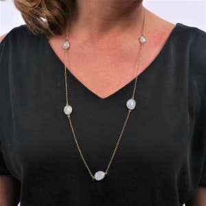Moonstone Crystal Necklace, Gem necklace, Drop Necklace, Statement Necklace, Gold Necklace, Boho Necklace, Dainty Jewel