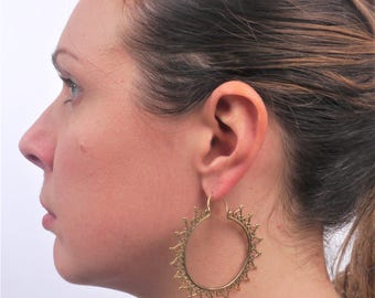 Large Hoop earrings, Brass earnings, Boho Earrings, Indian Jewellery, Gold Earrings, Gypsy Earrings, Boho Jewellery