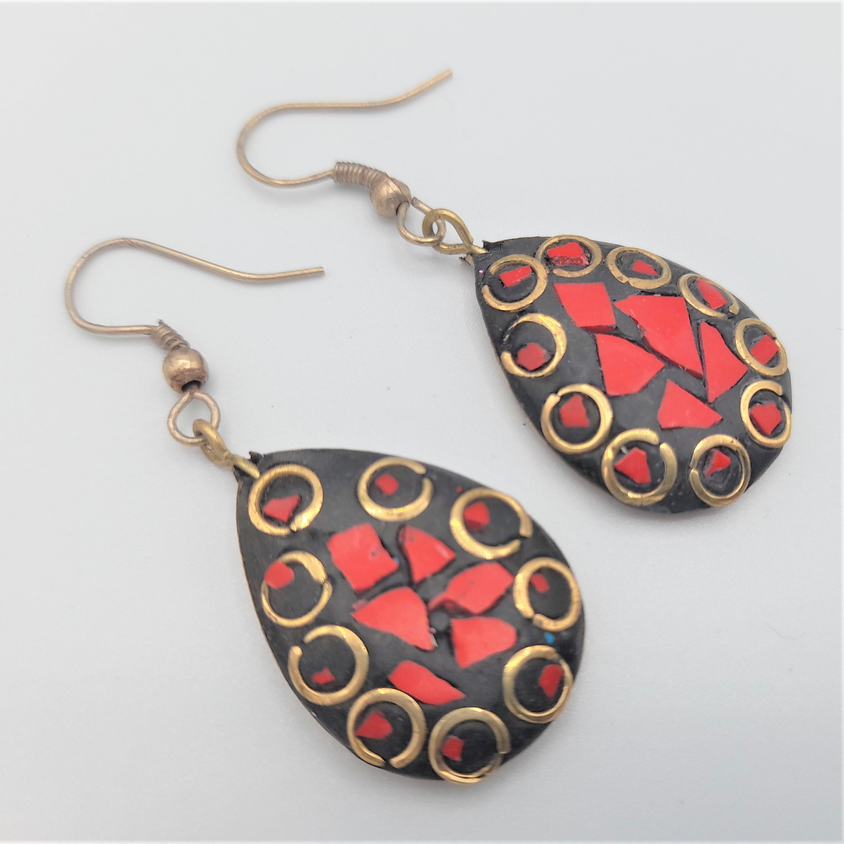 Red Drop Earrings Statement Earrings Boho Earrings Dangle Etsy UK