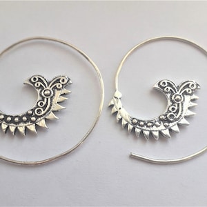 Pendientes de espiral de plata, pendientes de plata, pendientes tribales, pendientes boho