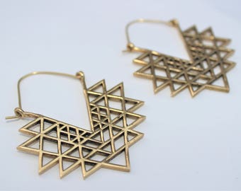 Sri Yantra Earrings, Brass Tribal Earrings, Tribal Earrings, Boho Earrings, Indian Jewellery, Gold Earrings, Gypsy Earrings, Boho Jewellery