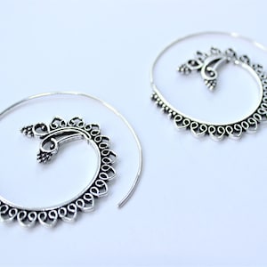 Pendientes Espiral de Plata, Pendientes de Plata, Pendientes, Pendientes Boho, Joyería Tribal, Joyería Étnica, Joyería de Plata