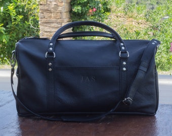 Bolsa de viaje de cuero italiano de grano completo, hecha a mano, para fin de semana, 48, 53 y 58 cm