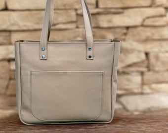 Handmade Italian Leather Tote Bag | Personalization Leather Tote Bag | Perfect Leather Tote Bag with Outside Pocket | Everyday Use Bag