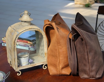 Italian Leather Tote Bag – Handmade Everyday Shopper with Zipper Pocket