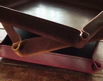 Leather catch-all valet tray, office and business present, custom graduation anniversary gift, wedding present, home decor, best custom gift
