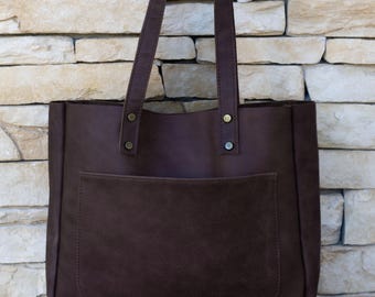 Handmade Italian Leather Tote Bag – Personalizable Shopper/Market Shoulder Bag with Pocket & Optional Zipper