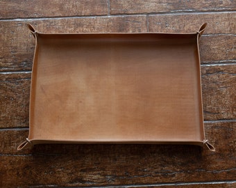 Handmade Italian leather catch all tray, valet tray A4, three sizes custom trays, personalized office gift, home decor, graduation gift