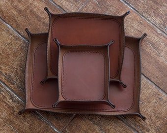 Leather valet tray for decorative and storage purposes,  a personalised custom gift for him and her
