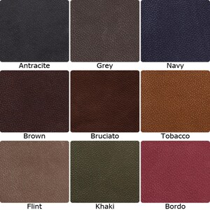 A stunning palette of 10 colors is available for our round-shaped nubuck Italian leather: Black, anthracite, grey, navy, brown, bruciato, tobacco, flint, khaki, and bordo.