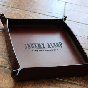 Handmade Italian leather valet catch all tray, large office tray, sundries storage, custom apartment decor, personalized gift husband wife