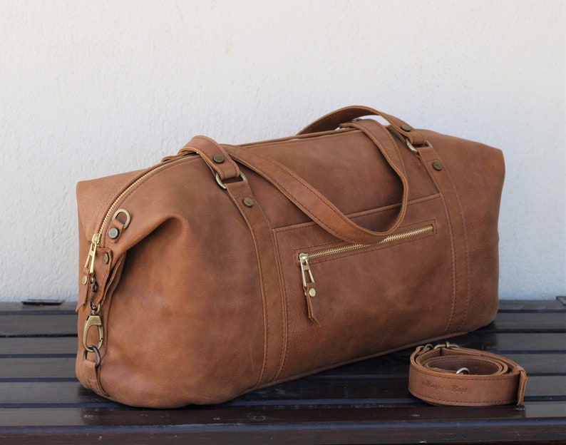 Leather duffel bag handmade of leather mens womens leather | Etsy