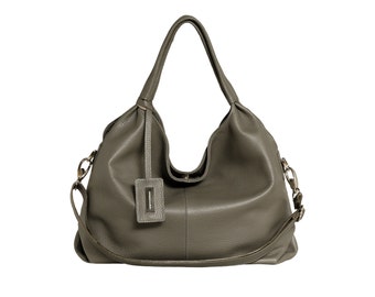 Leather handbag handmade women shoulder bag oversize large hobo crossbody tote made to order custom convertible purse handle H grey graphite