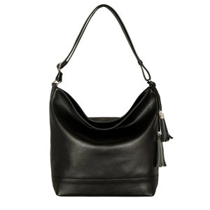 Leather handbag handmade women shoulder bag oversize large hobo crossbody tote made to order custom convertible purse handle HOFFMANN black