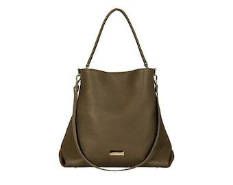 Leather handbag handmade women shoulder bag oversize large hobo crossbody tote made to order custom convertible purse handle HOFFMANN brown