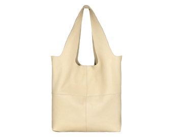 Bolso de cuero de color beige ecru HOFFMANN